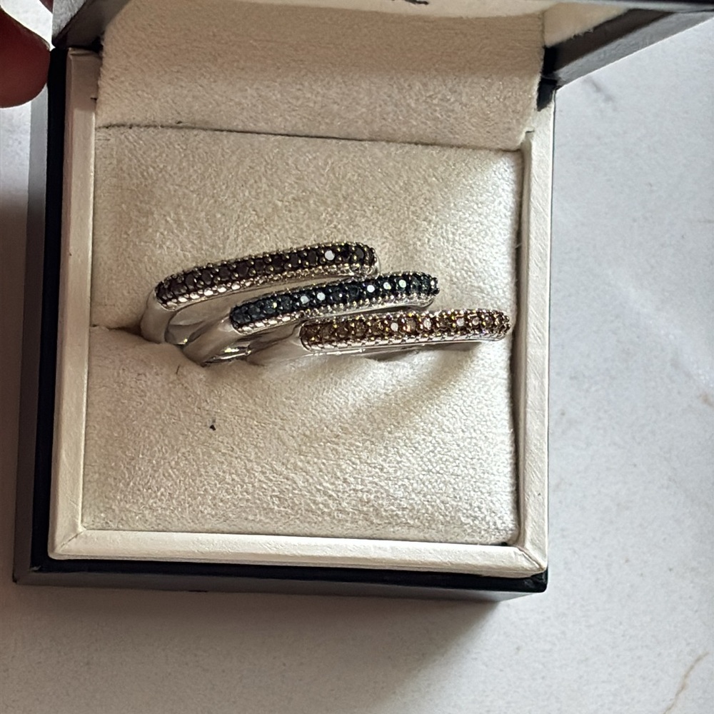 Unique Stackable Square Diamond Sterling Silver R… - image 2